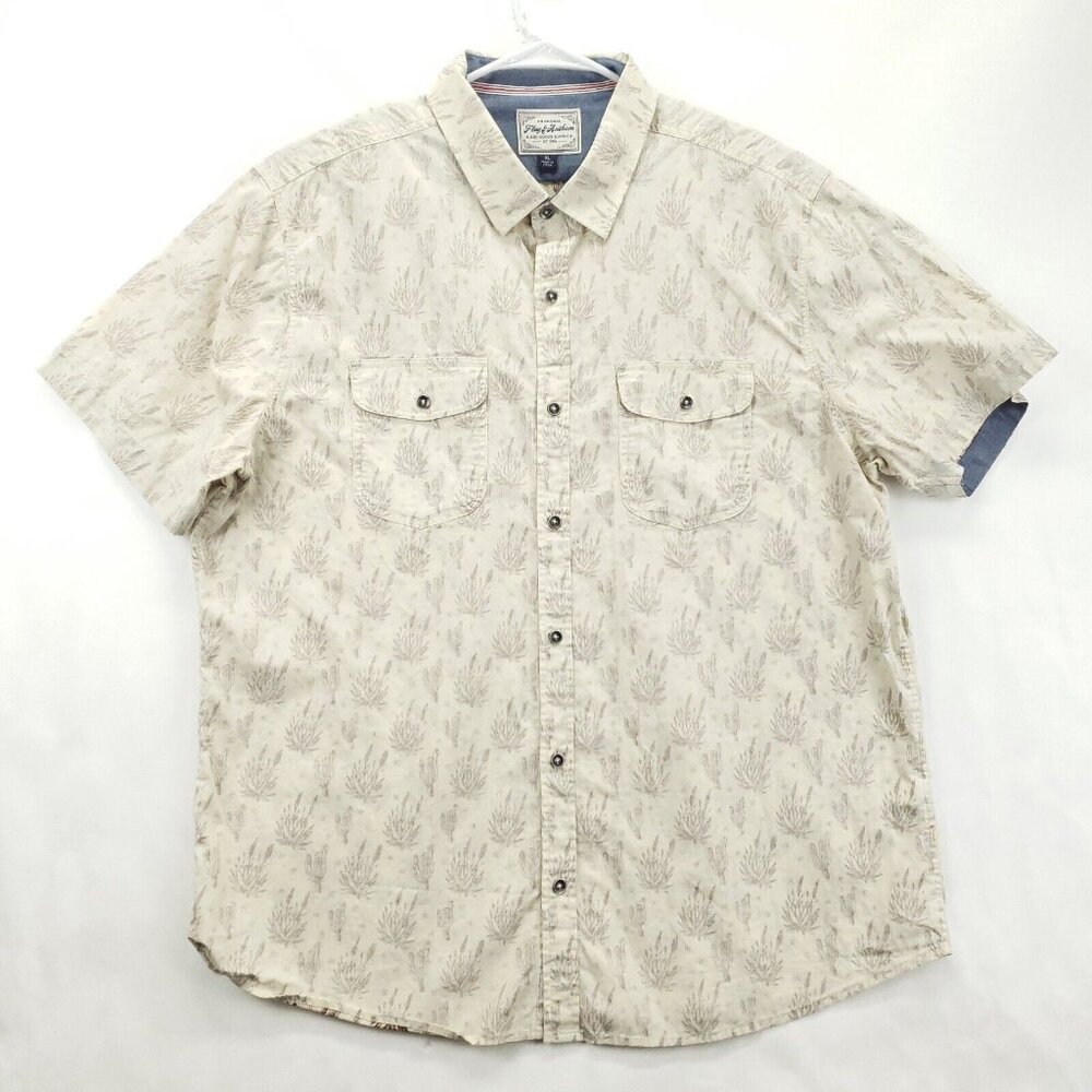 Flag & Anthem Shirt Men XL Ivory Cactus Print Reverse Short Sleeve Button-Up